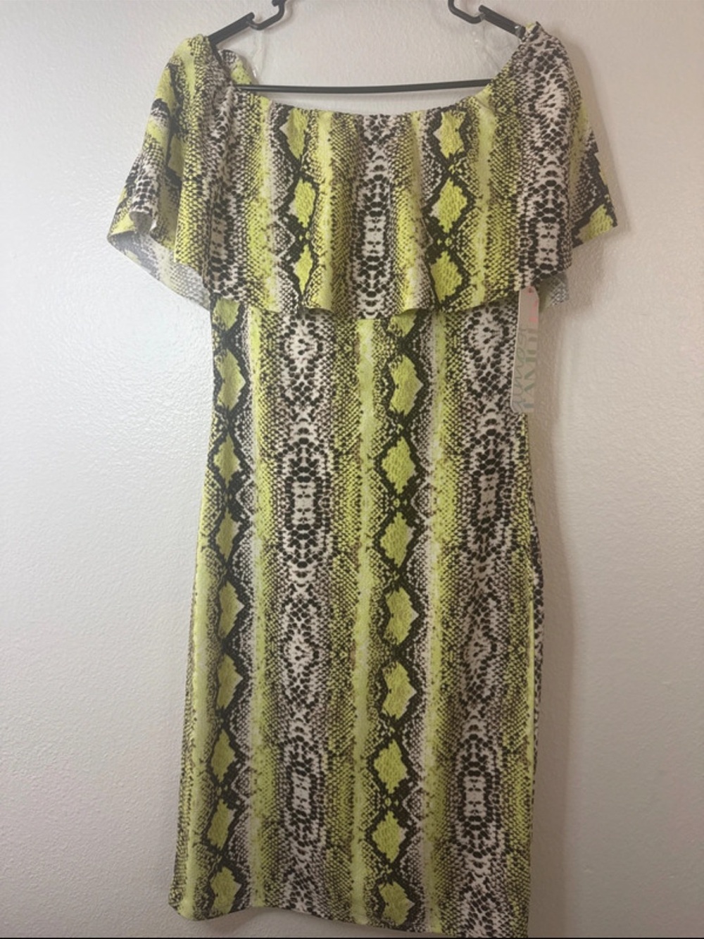 Almost Famous Lime Green and Black Strapless Ruffle Midi Dress